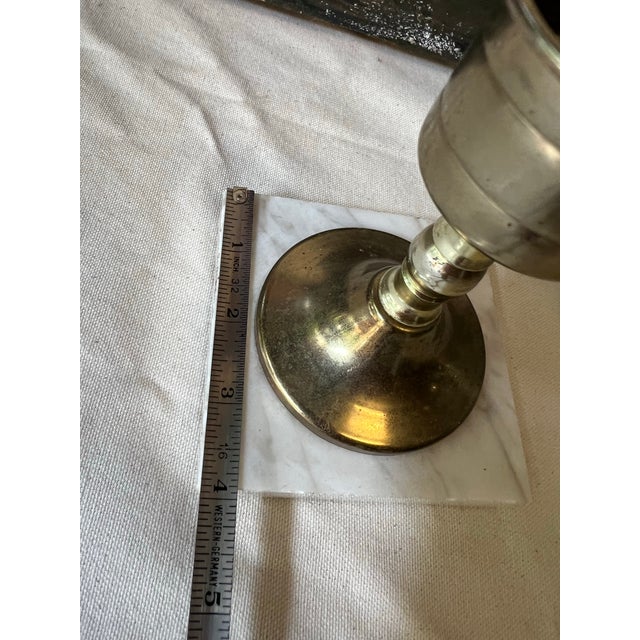 1970s Pair of 1970s Brass Candle Holder With Marble Bottoms For Sale - Image 5 of 10