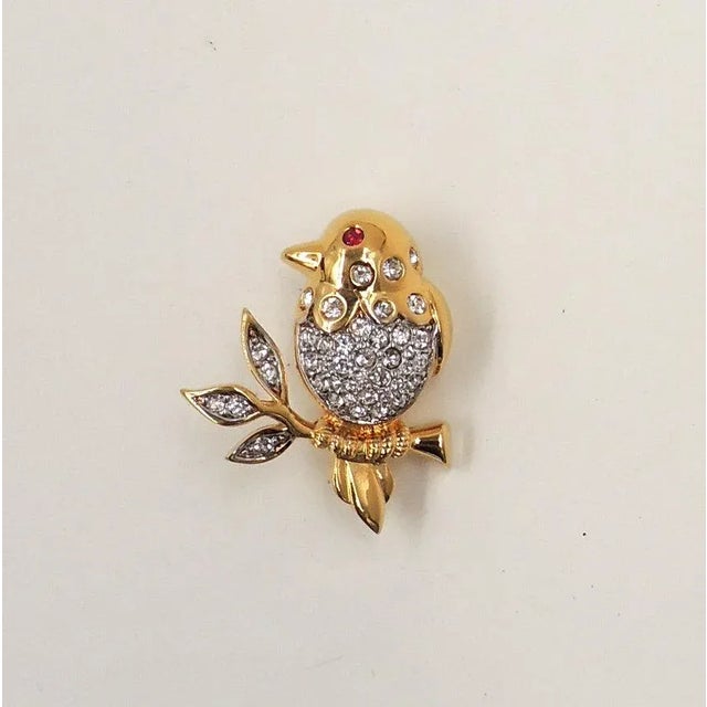 1980s Vintage 1980s Nina Ricci Rhinestone Bird on a Branch Brooch For Sale - Image 5 of 8