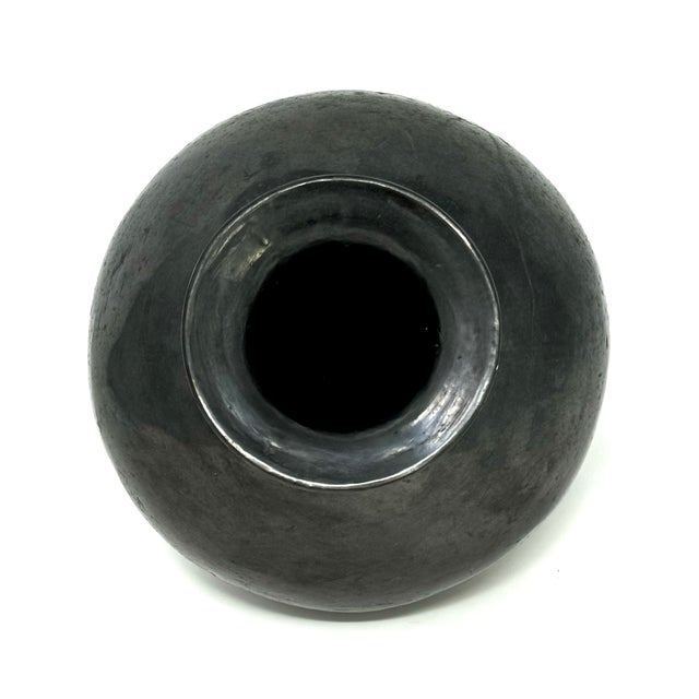 Ceramic Doña Rosa Barro Negro Vase From Oaxaca, Mexico, Signed - 5.8" H X 6.5" Diam. For Sale - Image 7 of 9