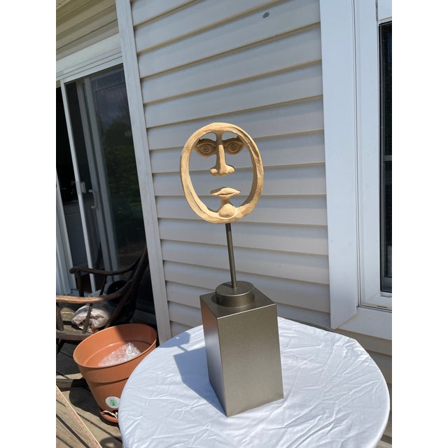 Distinctive David Gil whimsical ceramic face sculpture that conjures “Picasso”, using negative space imaginatively....