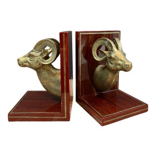 Vintage Brass Ram’s Head Bookends - Pair For Sale