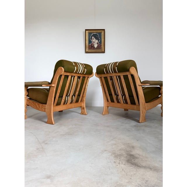 1970s Henning Kjærnulf Danish Oak Lounge Chairs Original Wool Upholstery For Sale - Image 5 of 18