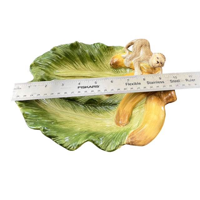 Vintage Kaldun & Bogle Zanzibar Majolica Monkey & Banana Leaf Platter, 10" For Sale - Image 12 of 14