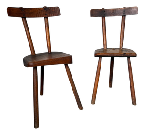 Folk Art Savoyard Tripod Chairs in Oak, 1900s, Set of 2