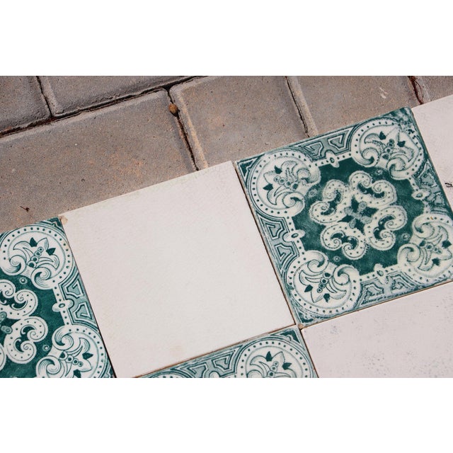 1920s Portuguese Art Deco Tiles Set of 32 Large Green & White Antique Decorative Tiles For Sale - Image 11 of 18