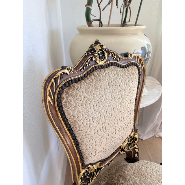 Five Vintage French Louis XV Style Chairs With Matching Stool For Sale - Image 10 of 11