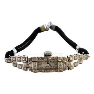 Platinum Watch with Brilliant-Cut Diamonds and Bracelet with Cordonèe For Sale
