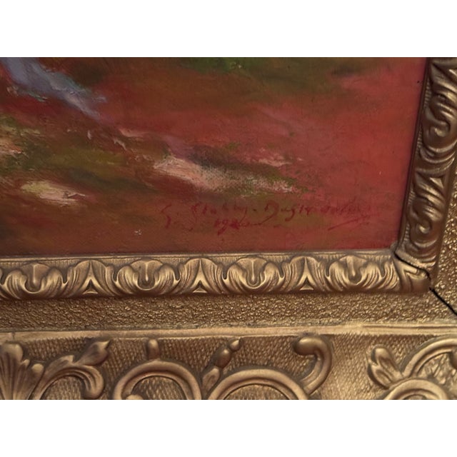 Antique Ornate Gilt Framed Impressionistic Oil Painting on Canvas Landscape Genre Scene Signed For Sale - Image 9 of 12