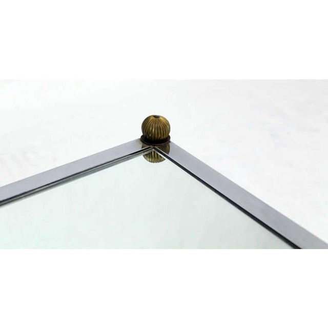 Mid-Century Modern Square Chrome & Brass Smoked Glass Shelf Mirrored Top End Side Tables - A Pair For Sale - Image 3 of 9