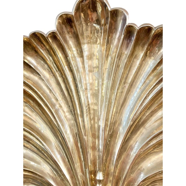 Mid 20th Century Pair Vintage Hollywood Regency Large Size Grotto Style Brass Shell Three Light Wall Sconces For Sale - Image 5 of 11