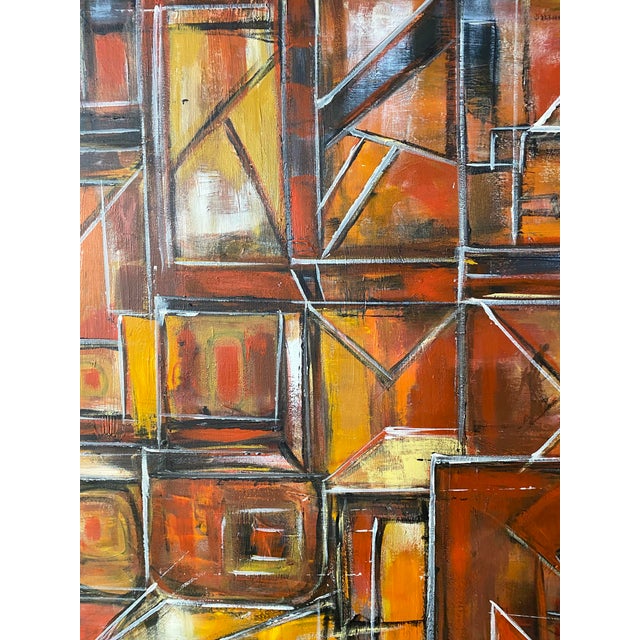 Acrylic on Canvas Abstract Signed Yjr 54.5" H "Les Fenêtres De Manhattan " Framed For Sale - Image 10 of 12