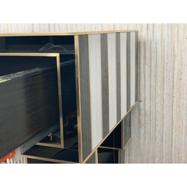 New High Black & White Glass & Brass Inlays New Nightstands With Drawer - a Pair For Sale - Image 10 of 13