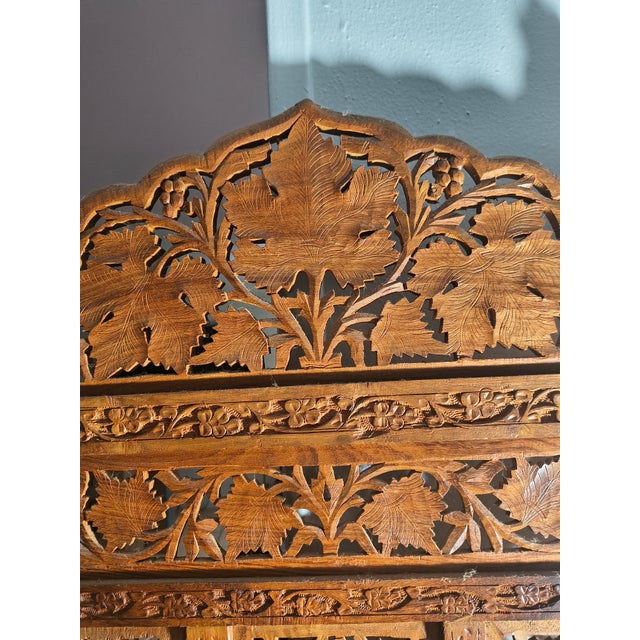 Vintage Carved Thai Four Panel Teak Room Divider For Sale - Image 4 of 4