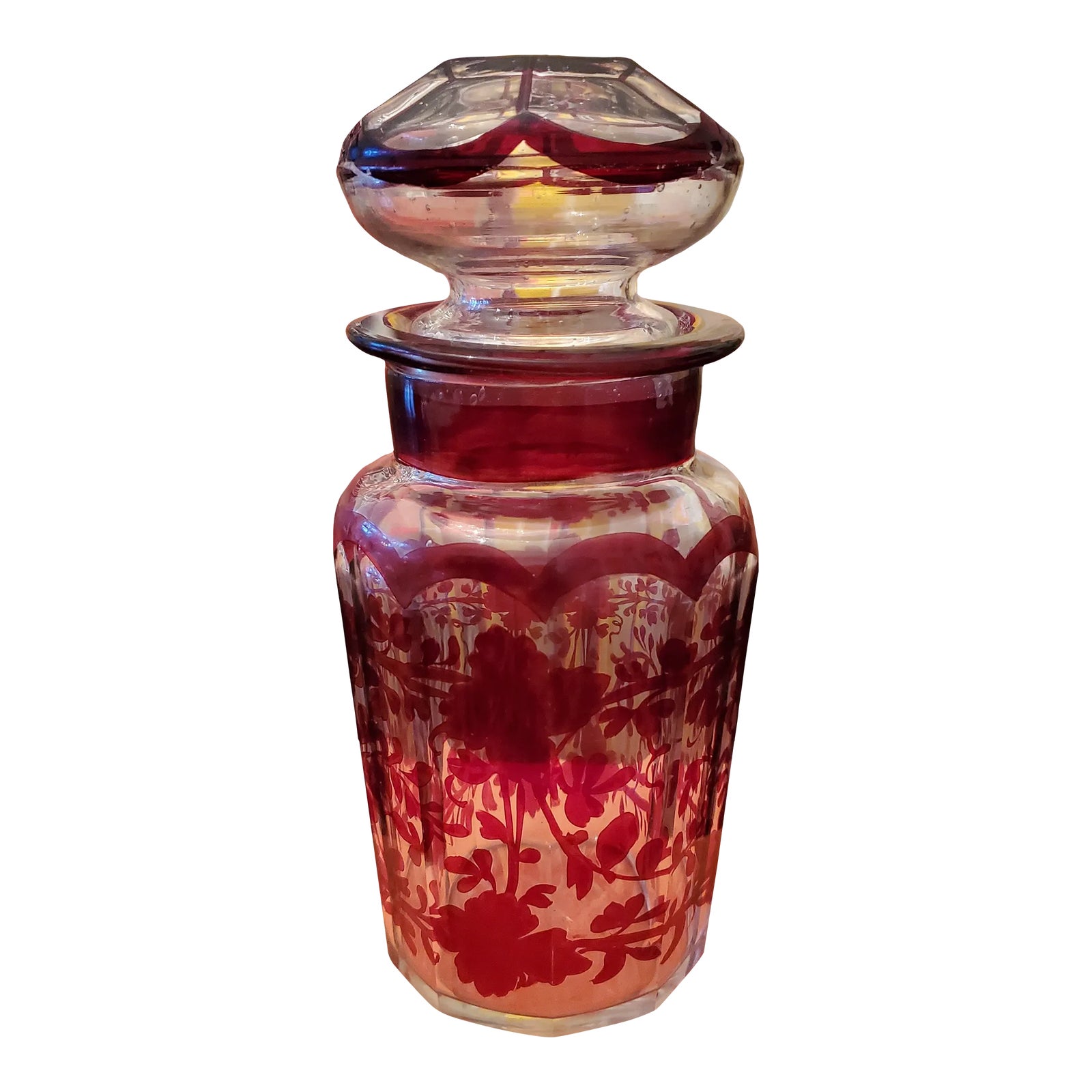 Antique Bohemian Glass Moser Tea Caddy Ruby Overlay | Chairish