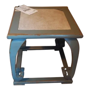 Contemporary Distressed Wood With Marble Top End Table