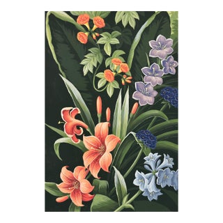 Hand Painted Floral Mural Wallpaper, Luxury Botanical Wall Covering, Vintage Garden Flower Wallpaper Panel, Custom Interior Decor For Sale