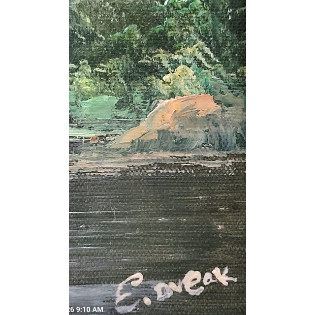 Vintage Alpine Landscape – Original Framed Oil Painting by E. Dveak For Sale - Image 10 of 10