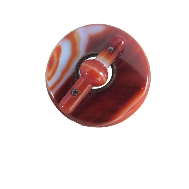 Vintage Round Banded Scottish Agate Brooch With Agate Crossbar For Sale