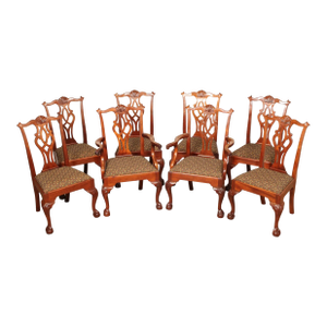 Stickley Chippendale Style Set of Eight Mahogany Dining Chairs