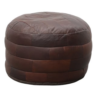 Round Patchwork Leather Pouf, Switzerland, 1970s For Sale