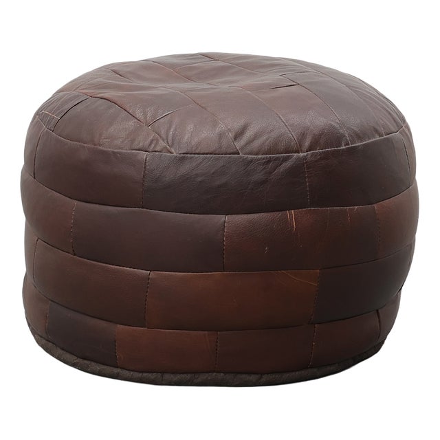 Round Patchwork Leather Pouf, Switzerland, 1970s For Sale