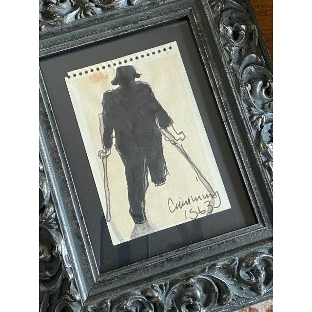 Original Ink on Paper Drawing of a Man on Crutches by William Cumming 1963 For Sale - Image 4 of 6