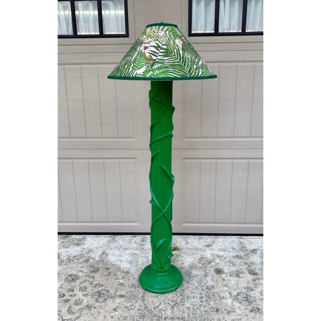 1980s Vintage Tall Plaster Columnar Woodland Lamp With Ferns and Bees Shade For Sale - Image 5 of 11