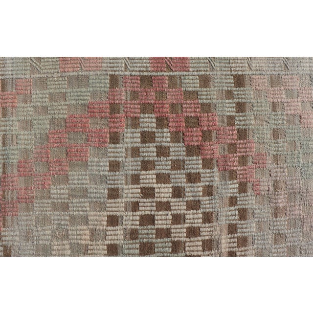 Textile Vintage Turkish Embroidered Flat Weave With Soft Colors in Diamond Design 7'6" X 9'3" For Sale - Image 7 of 11