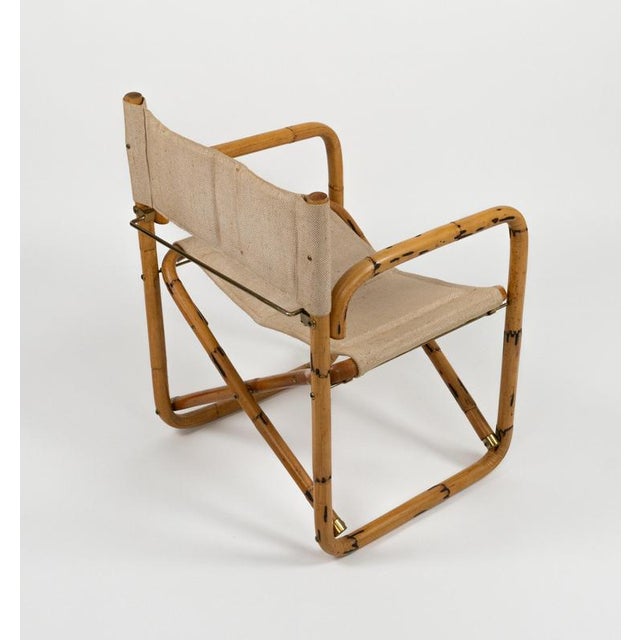 Mid-Century Modern Folding Director Chair in Bamboo and Fabric, Italy, 1960s For Sale - Image 10 of 11