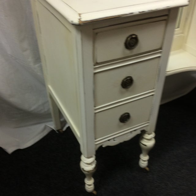 Depression Era TriFold Mirrored Vanity Dresser Painted Walnut Wood