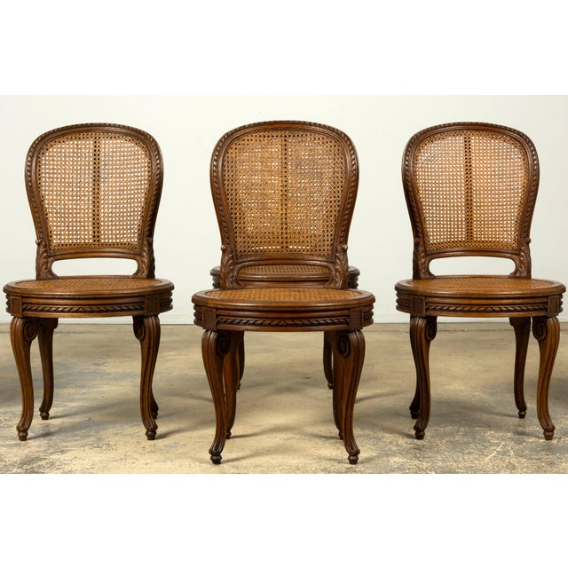 French Set of Six Mid-19th Century French Napoleon III Carved Oak and Cane Dining Chairs For Sale - Image 3 of 18