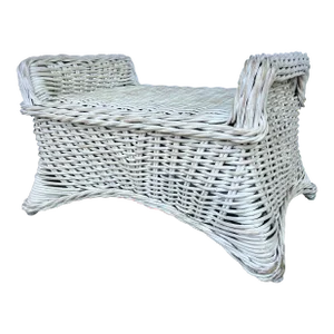 White Washed Rattan Bench From 80's