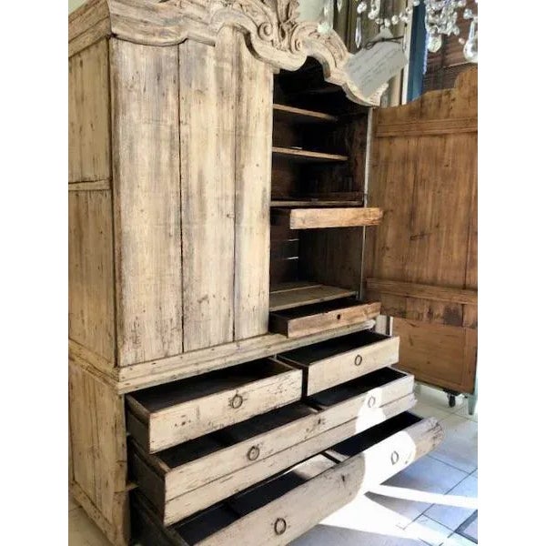 18th Century Dutch Beached Oak Two-Piece Cabinet For Sale - Image 4 of 9