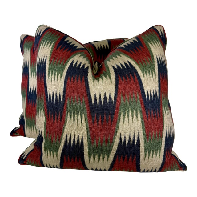 Thibaut "Stockholm Chevron" in Navy/Red 22" Pillows-a Pair For Sale