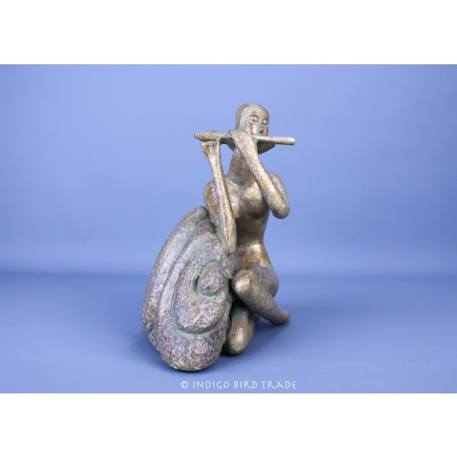 Vintage Abstract Nude Woman Playing Flute Sculpture For Sale In Greenville, SC - Image 6 of 8