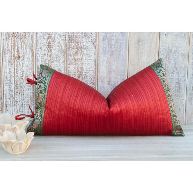 Red Vintage Red Large Festive Indian Silk Queen Lumbar Pillow Cover For Sale - Image 8 of 9