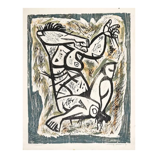 1953 Irving Amen Sorrow Mid Century Woodblock Print For Sale