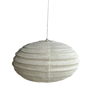Oval Flattened Pendant Light in Rattan and Natural Linen, 1980s For Sale