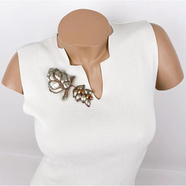 Metal Fabrice Paris Pewter and Copper Massive Floral Brooch For Sale - Image 7 of 9