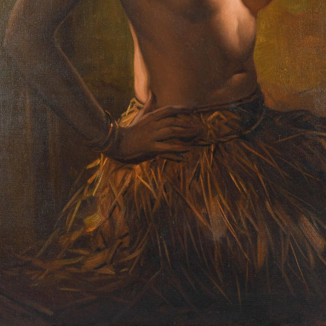 Realism Signed L. Pulet Oil Painting of a Hula Girl After Jeanne-Louise Boni For Sale - Image 3 of 9