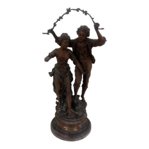 Circa 19th Century Ernest Rancoulet Spelter Sculpture Statue With Foundry Mark & Signature 27" Tall