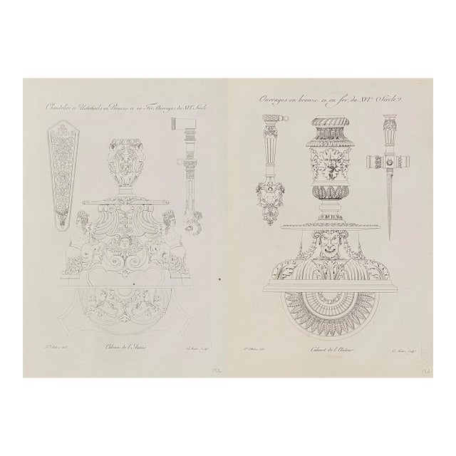Pair of French Engravings of Bronze Architectural Details For Sale
