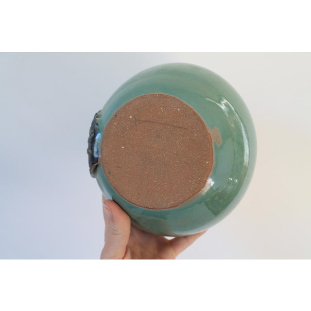 Turquoise Handmade Turquoise Studio Pottery Vase With a Dark Geometric Pattern For Sale - Image 8 of 8