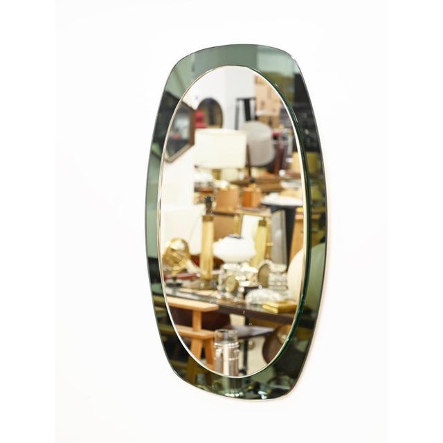 Vintage Italian Oval Sage Green Beveled Mirror from Cristal Art, 1960s For Sale - Image 6 of 12