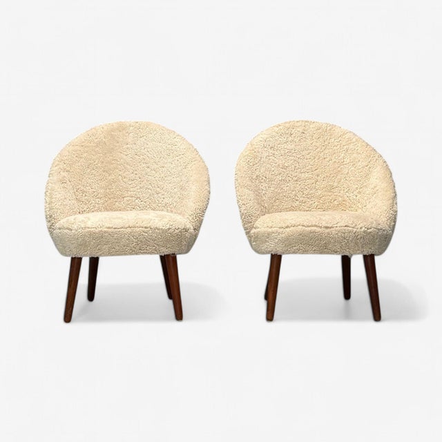 Ejvid Johansson, Danish Mid-Century Modern, Lounge Chairs, Shearling, 1950s For Sale - Image 4 of 8