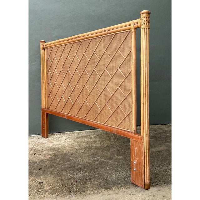 Camel Vintage Bamboo and Wood King Headboard For Sale - Image 8 of 12