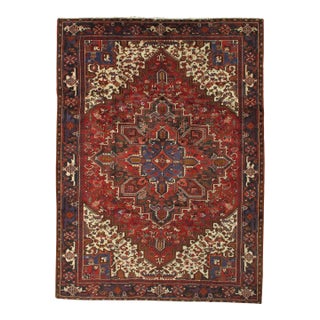 Vintage Hand-Knotted Persian Heriz Rug 8'3" X 11'3" For Sale