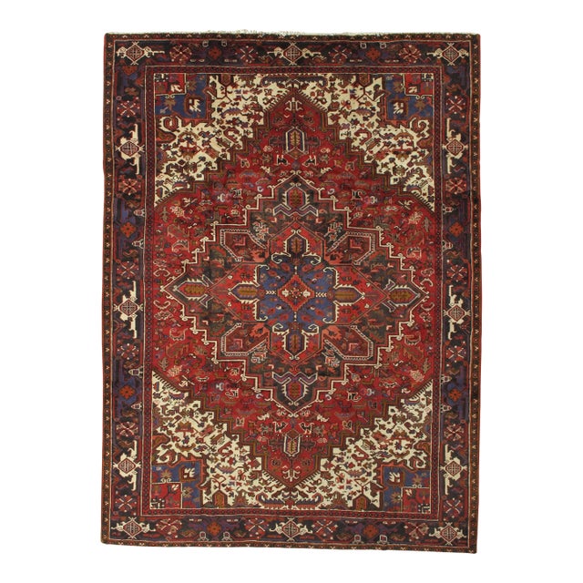 Vintage Hand-Knotted Persian Heriz Rug 8'3" X 11'3" For Sale