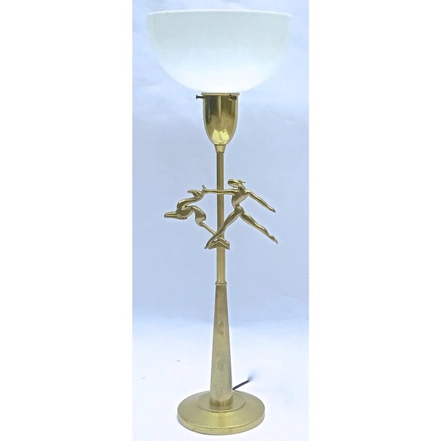 Early 20th Century Art Deco Brass Figural Table Lamp For Sale - Image 5 of 9