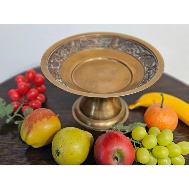 Asian Vintage 1960s Korean Brass Compote Serving Bowl W Cranes in Relief & Decorative Fruit For Sale - Image 3 of 7